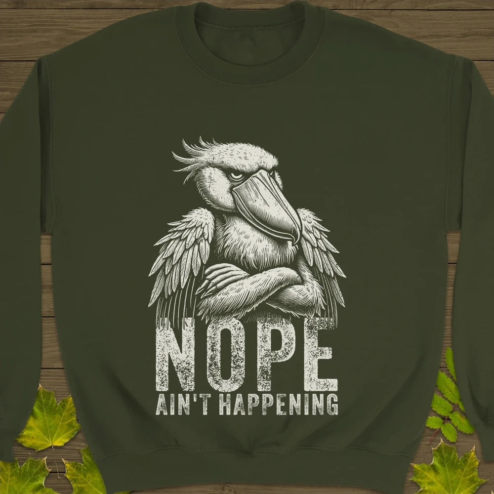 Nope - Grumpy Stork Crewneck Sweatshirt Military Green