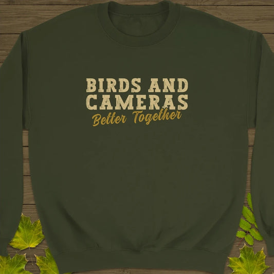 Birds And Cameras Crewneck Sweatshirt Military Green