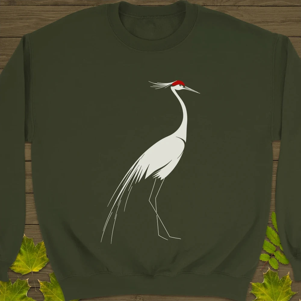 Elegant Lines Crane Crewneck Sweatshirt Military Green