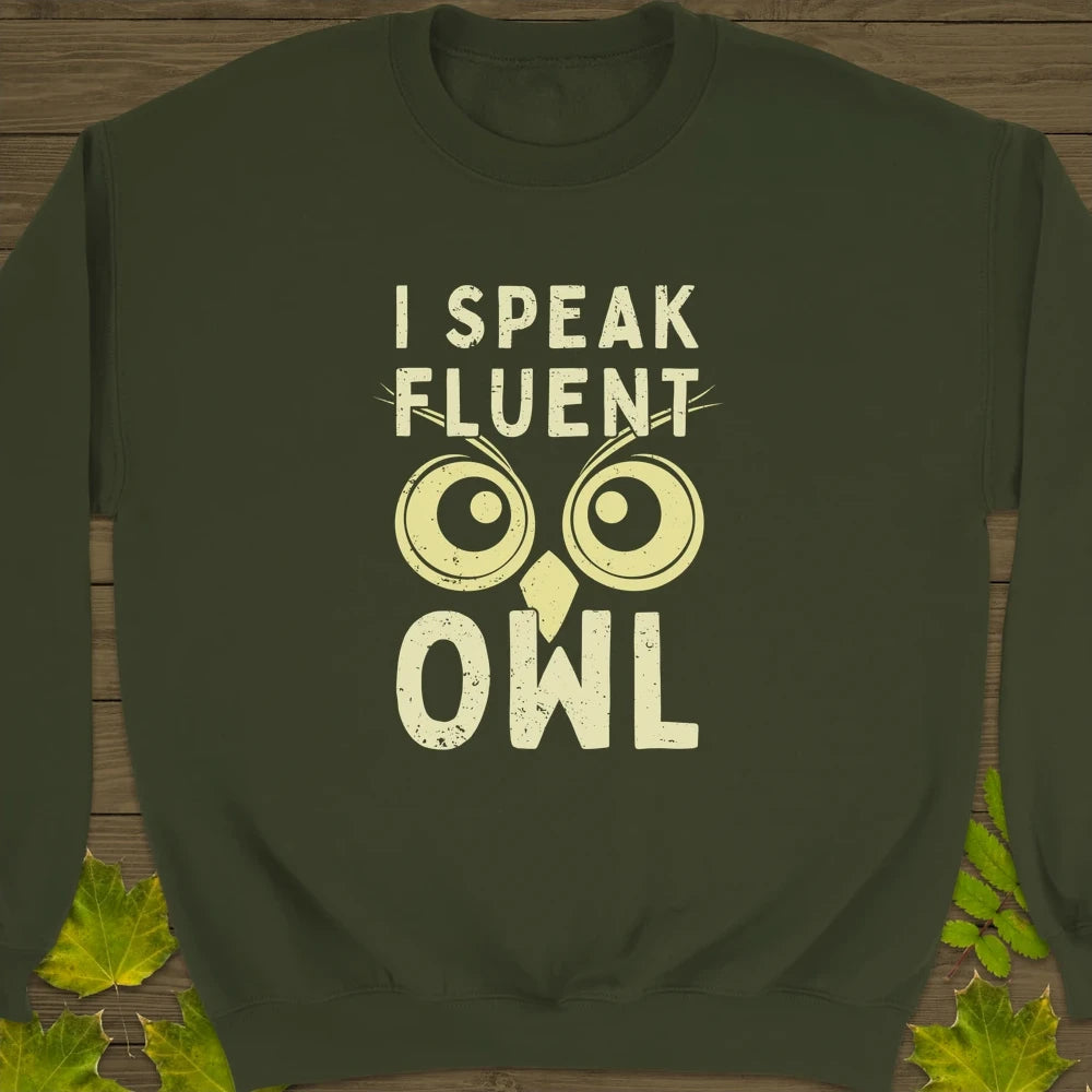 Speak Fluent Owl Crewneck Sweatshirt Military Green