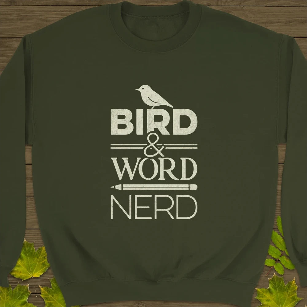 Bird Word Nerd Crewneck Sweatshirt Military Green