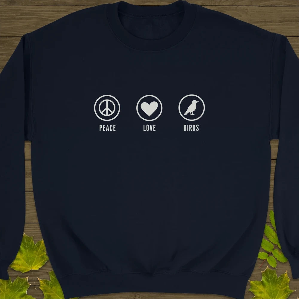 Peace, Love, Birds Crewneck Sweatshirt Navy