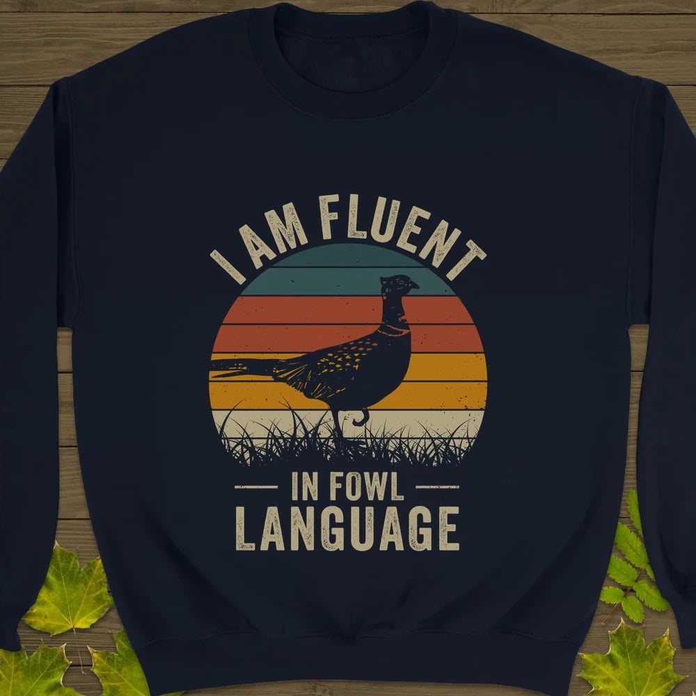 Fluent In Fowl Language Crewneck Sweatshirt Navy