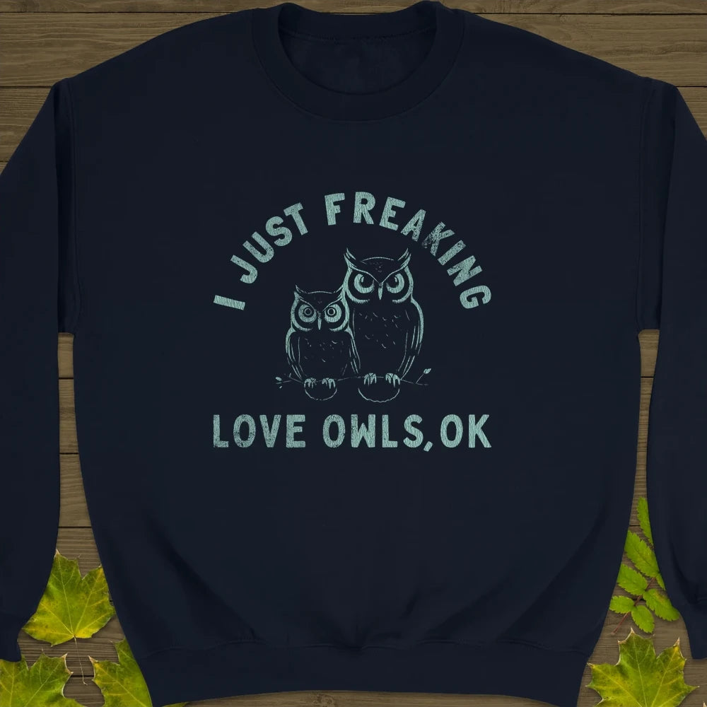 Freaking Love Owls Crewneck Sweatshirt Navy