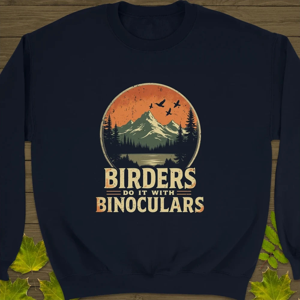 Birders Do It With Binoculars Crewneck Sweatshirt Navy