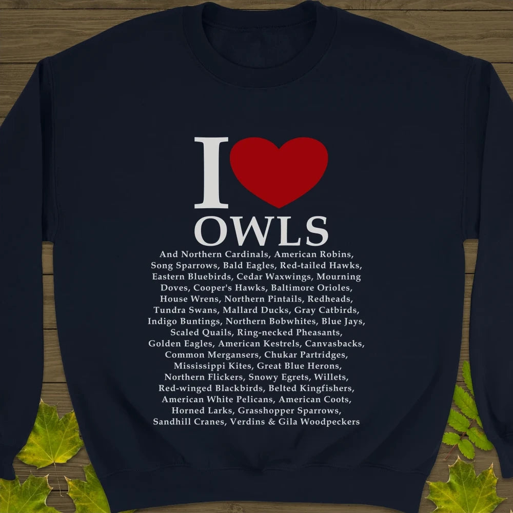 I Love Owls Crewneck Sweatshirt Navy