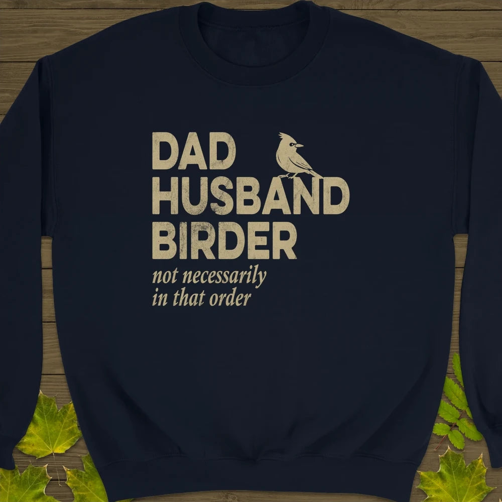 Dad, Husband, Birder Crewneck Sweatshirt Navy