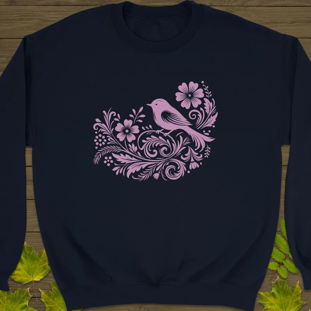 Floral Bird and Blooms Crewneck Sweatshirt Navy