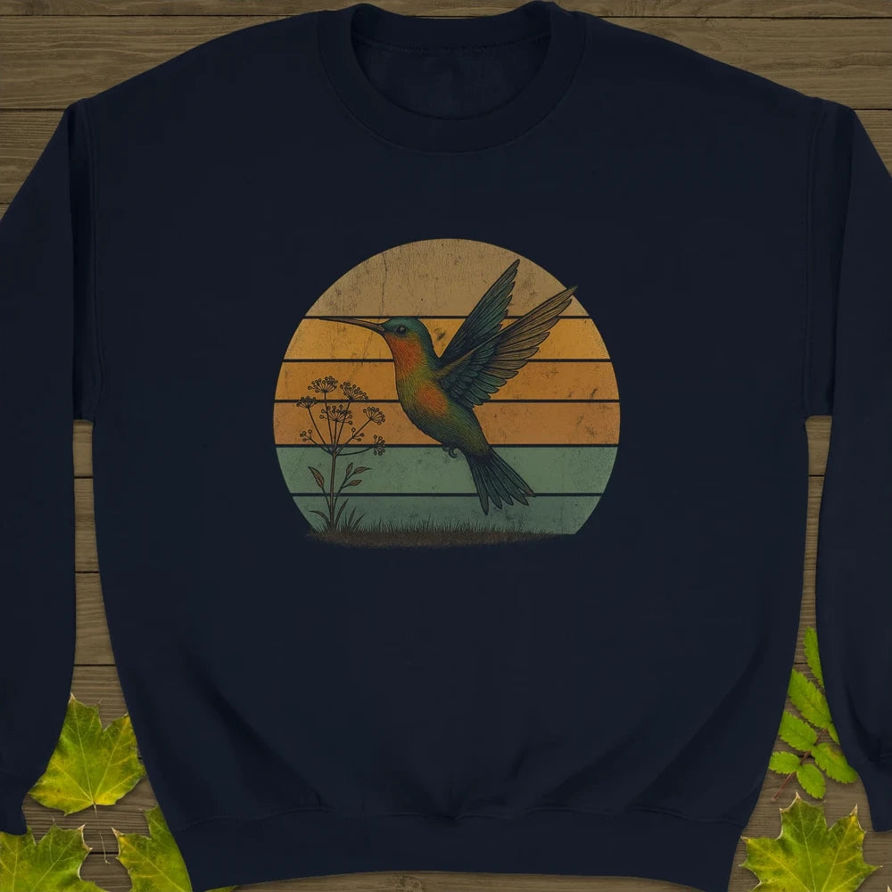 Vintage Hummingbird Sunset Crewneck Sweatshirt Navy