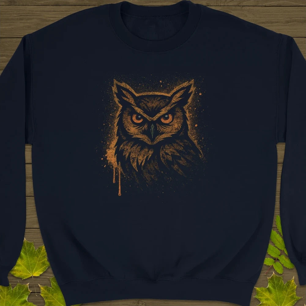 Great Horned Owl Art Crewneck Sweatshirt Navy