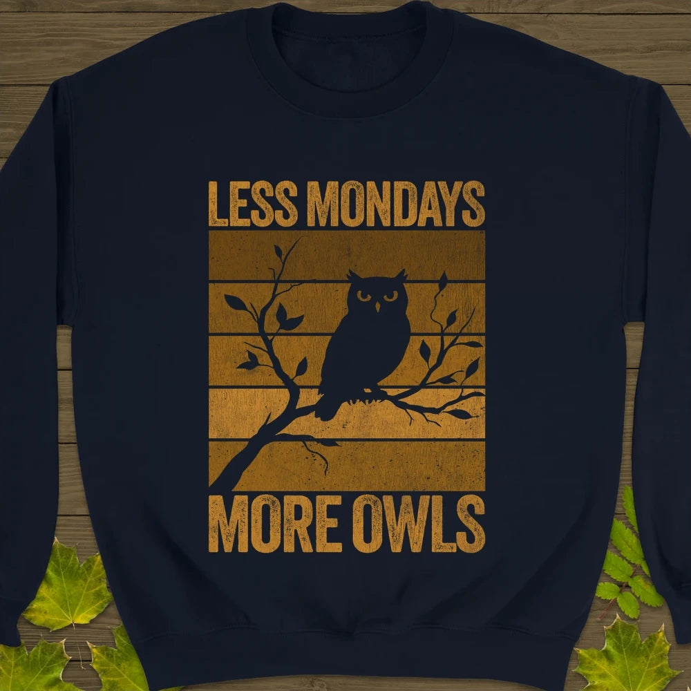 Less Mondays, More Owls Crewneck Sweatshirt Navy