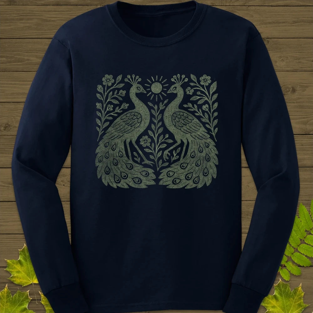 Peacock Vintage Print Long Sleeve Navy
