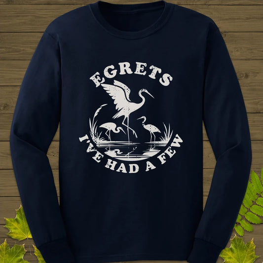 Egret Bird Pun Long Sleeve Navy