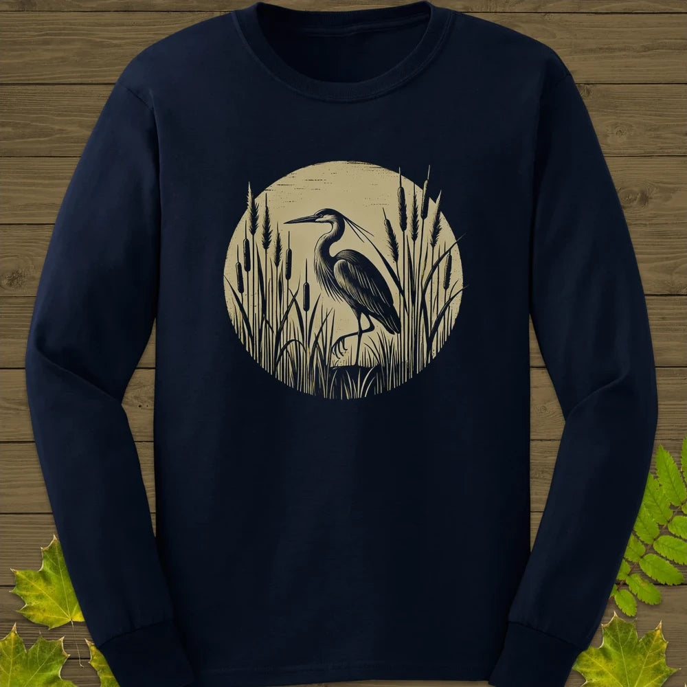 Rustic Wildlife Heron Long Sleeve Navy