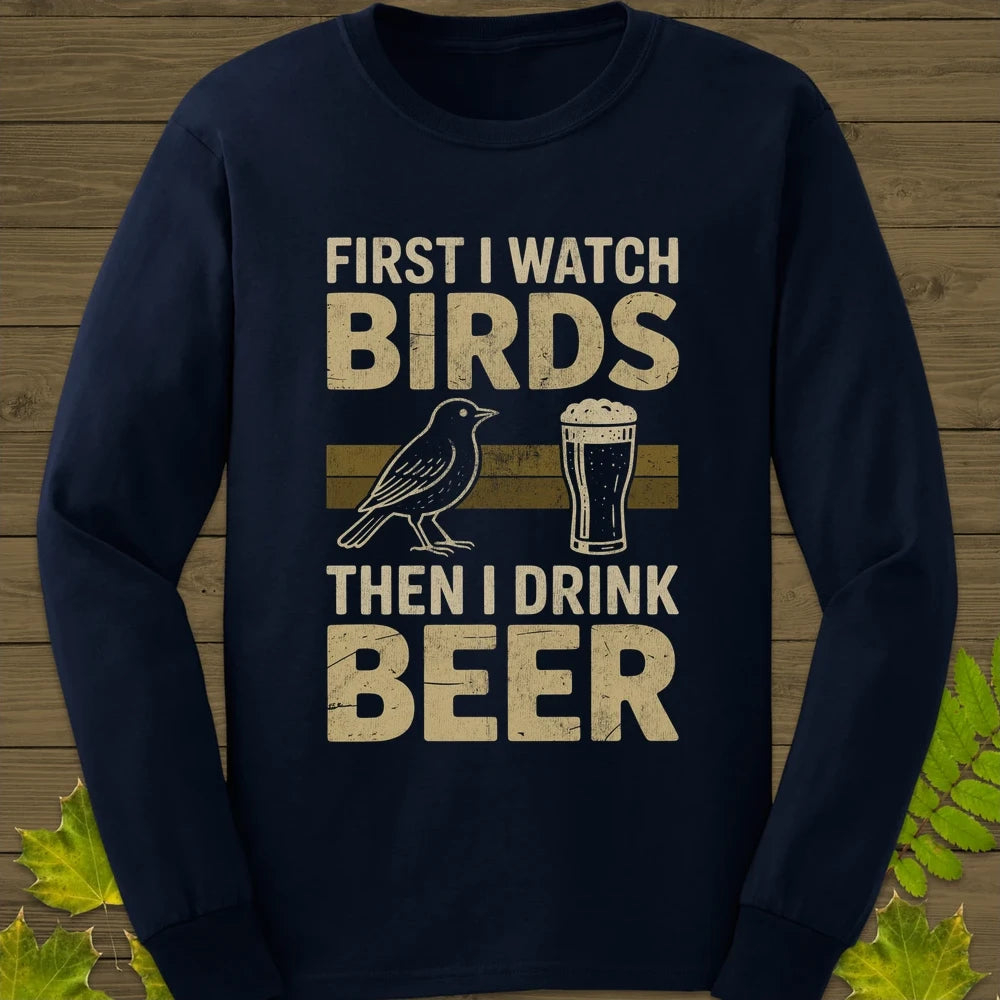 Birds Then Beer Long Sleeve Navy