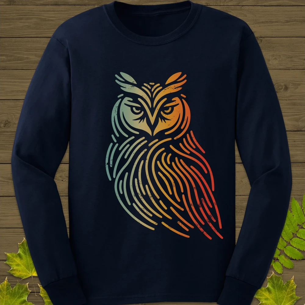 Modern Owl Silhouette Long Sleeve Navy