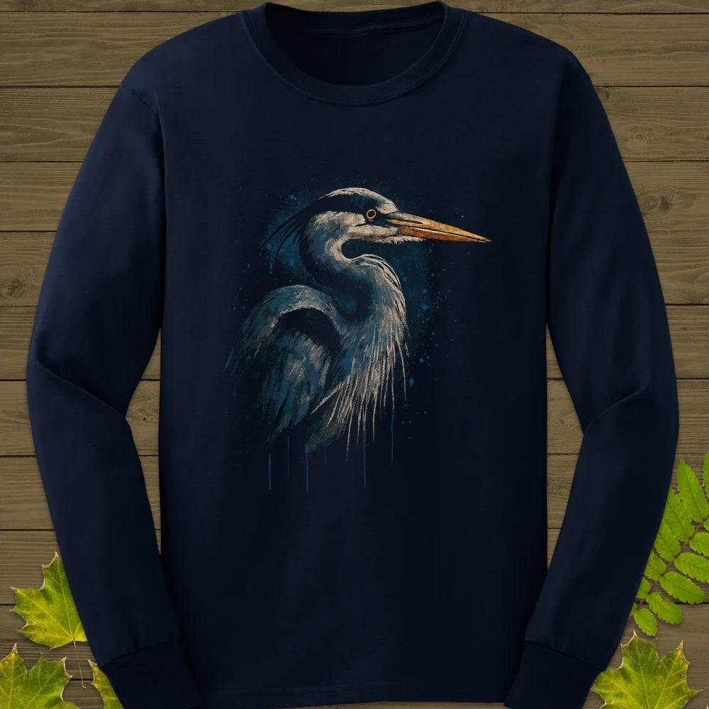 Great Blue Heron Art Long Sleeve Navy