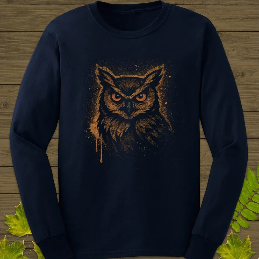 Great Horned Owl Art Long Sleeve Navy