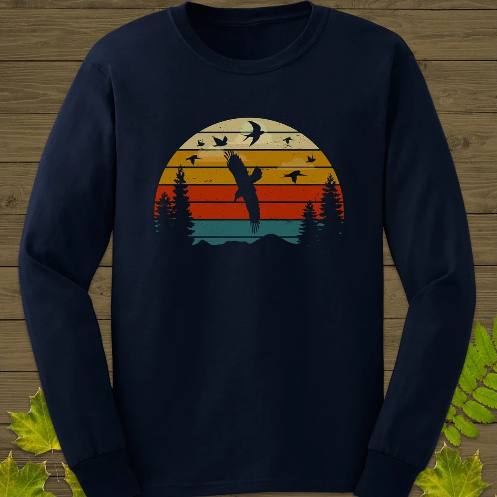 Retro Bird Sunset Long Sleeve Navy