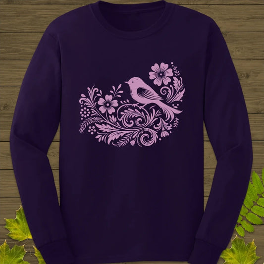 Bird and Blooms Long Sleeve Purple