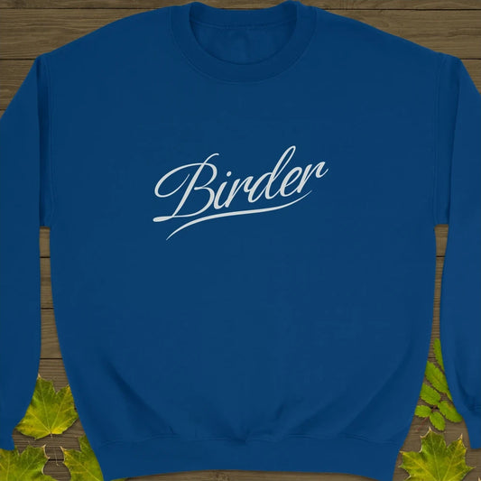 Elegant Birder Script Crewneck Sweatshirt Royal