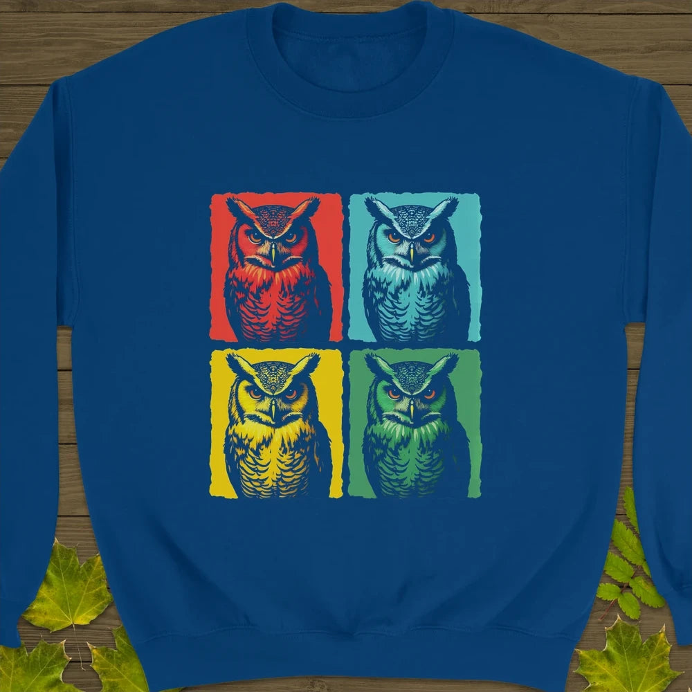 Owl Pop Art Crewneck Sweatshirt Royal
