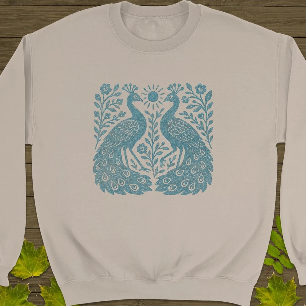 Peacock Vintage Print Crewneck Sweatshirt Sand