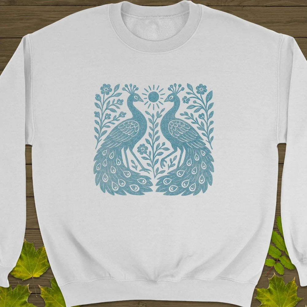 Peacock Vintage Print Crewneck Sweatshirt White