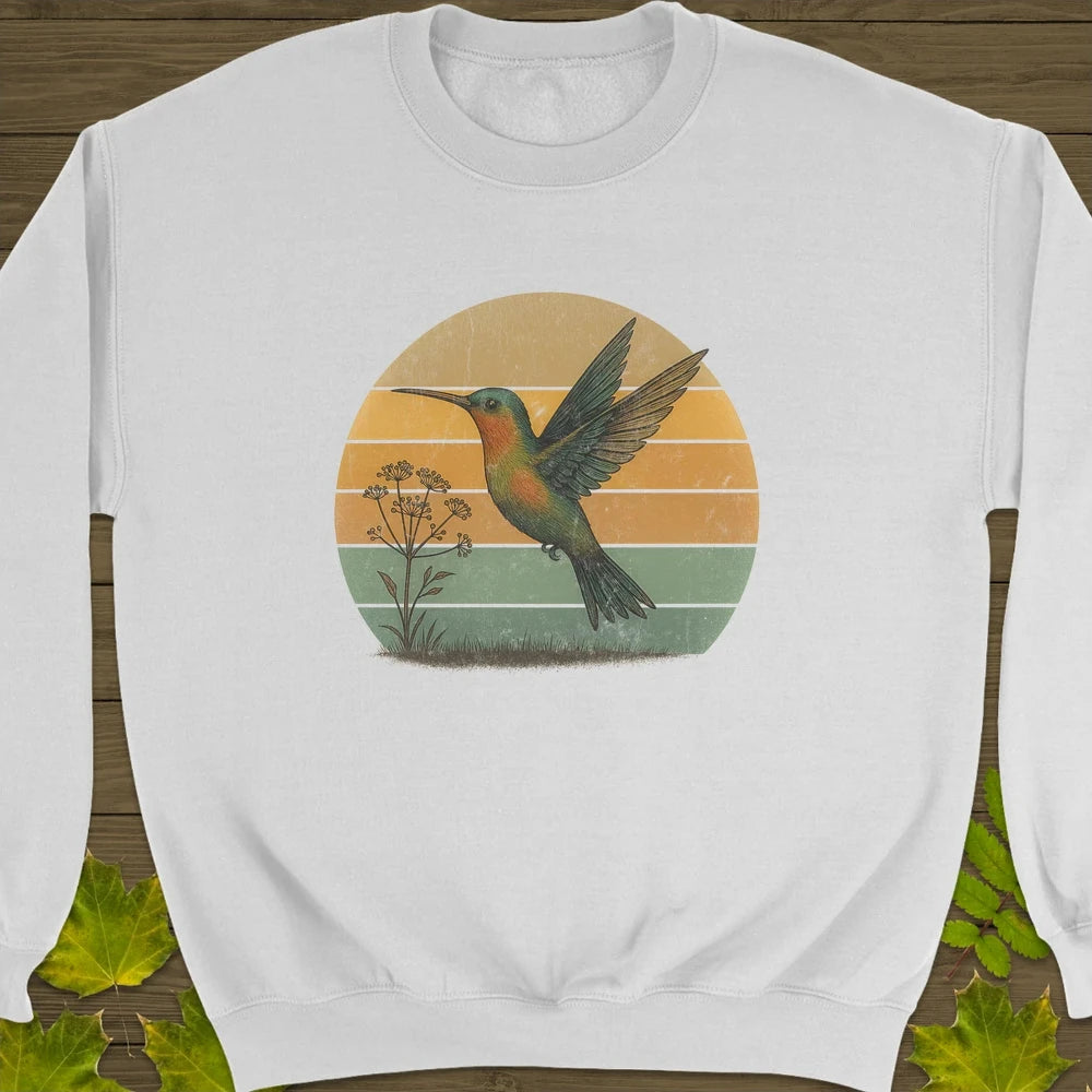 Vintage Hummingbird Sunset Crewneck Sweatshirt White