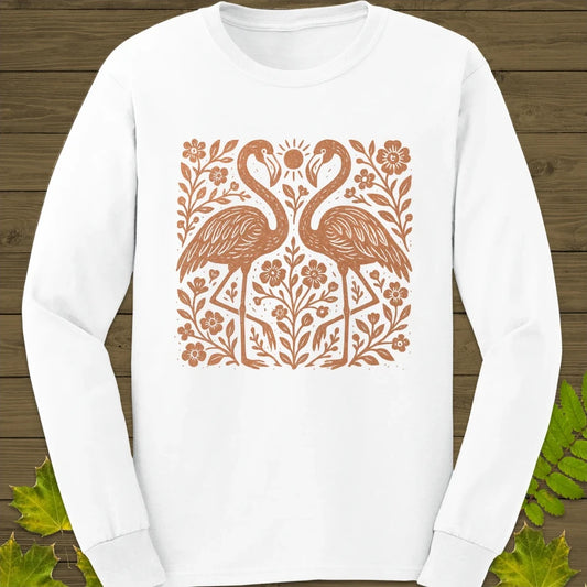 Flamingo Boho Print Long Sleeve White
