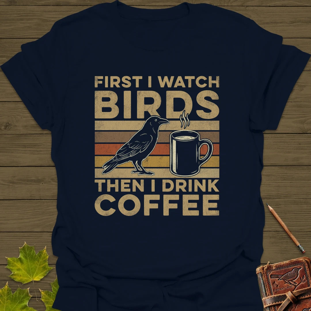 Birds Then Coffee T-Shirt Navy