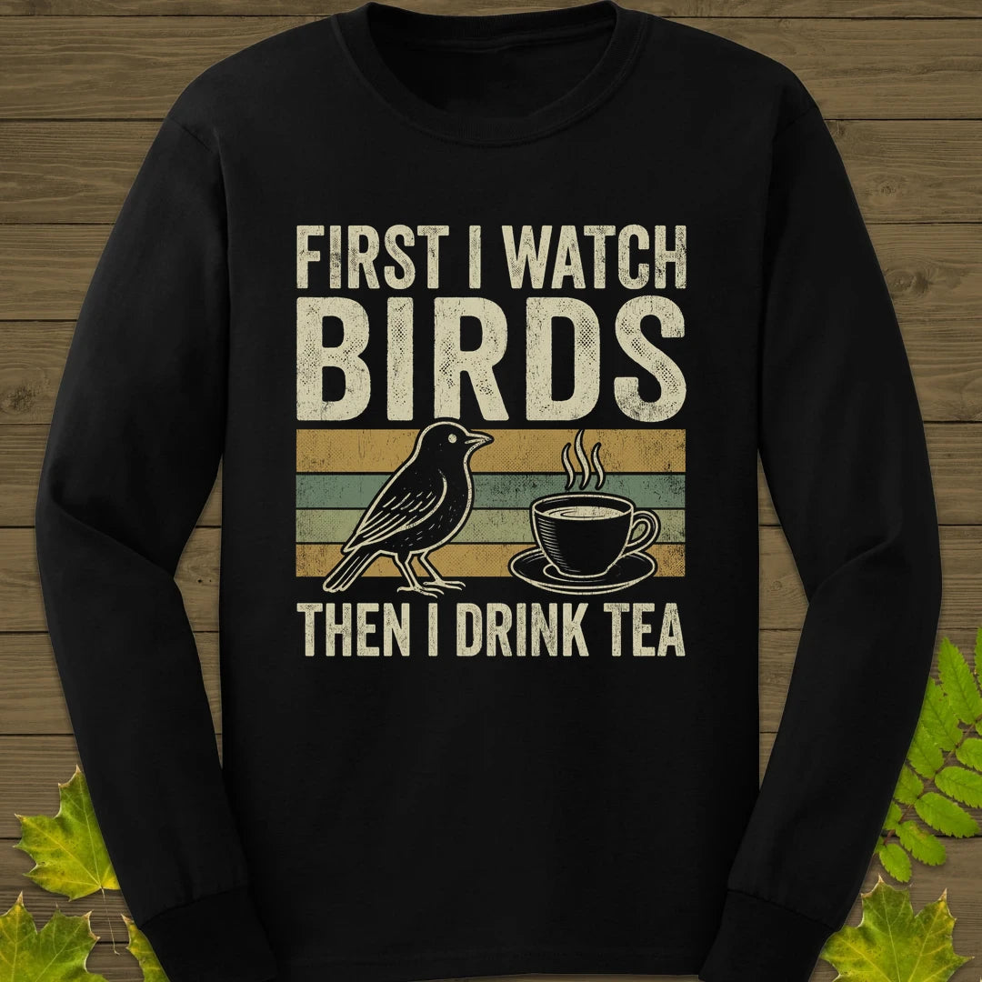 Birds Then Tea Long Sleeve Black