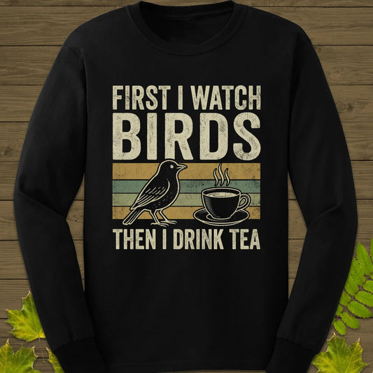Birds Then Tea Long Sleeve Black