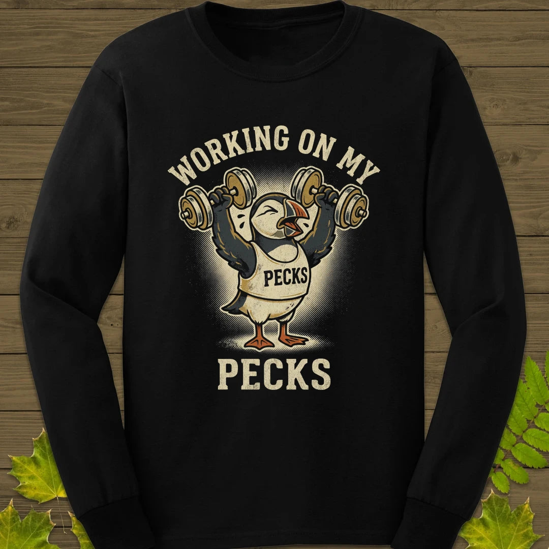 Working My Pecks Long Sleeve Black