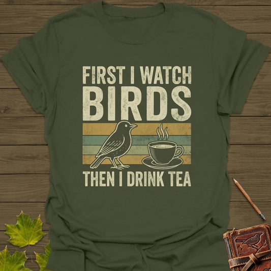 Birds Then Tea T-Shirt Military Green