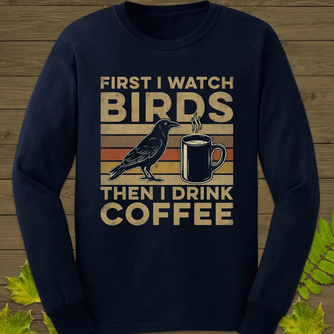 Birds Then Coffee Long Sleeve Navy