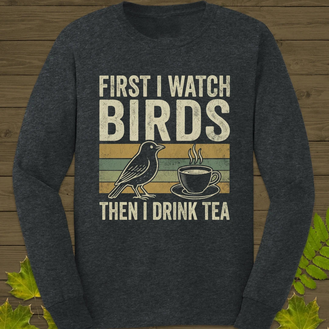 Birds Then Tea Long Sleeve Dark Heather