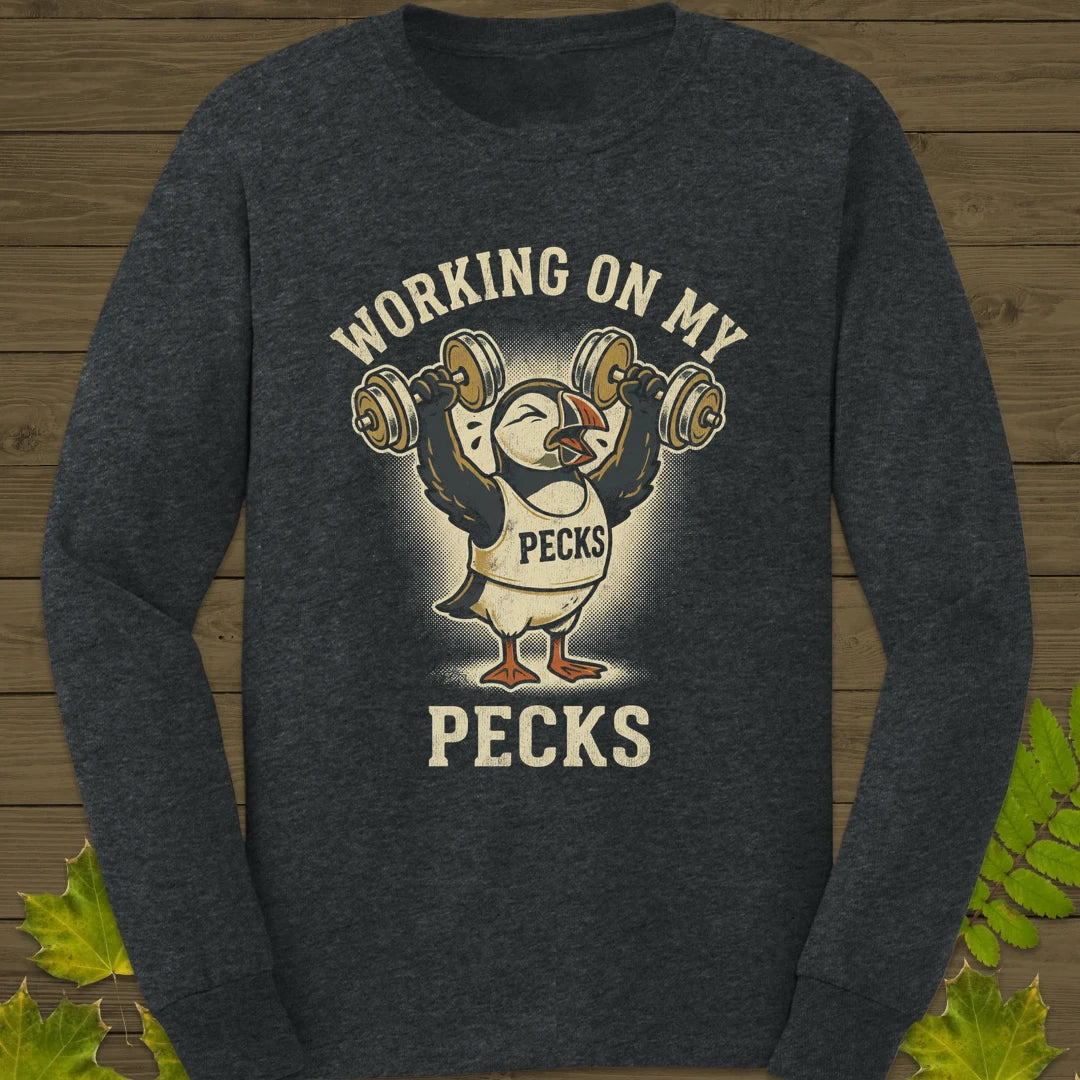 Working My Pecks Long Sleeve Dark Heather