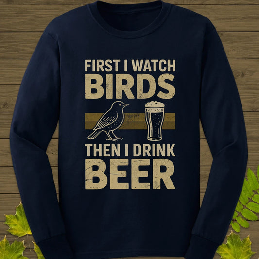 Birds Then Beer Long Sleeve Navy