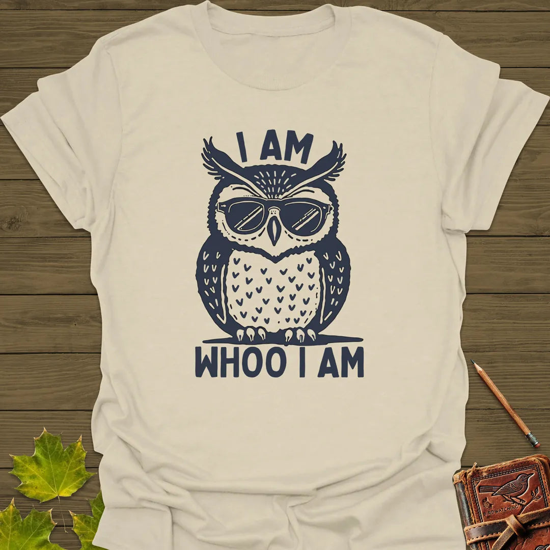 I Am Whoo I Am Owl T-Shirt Sand