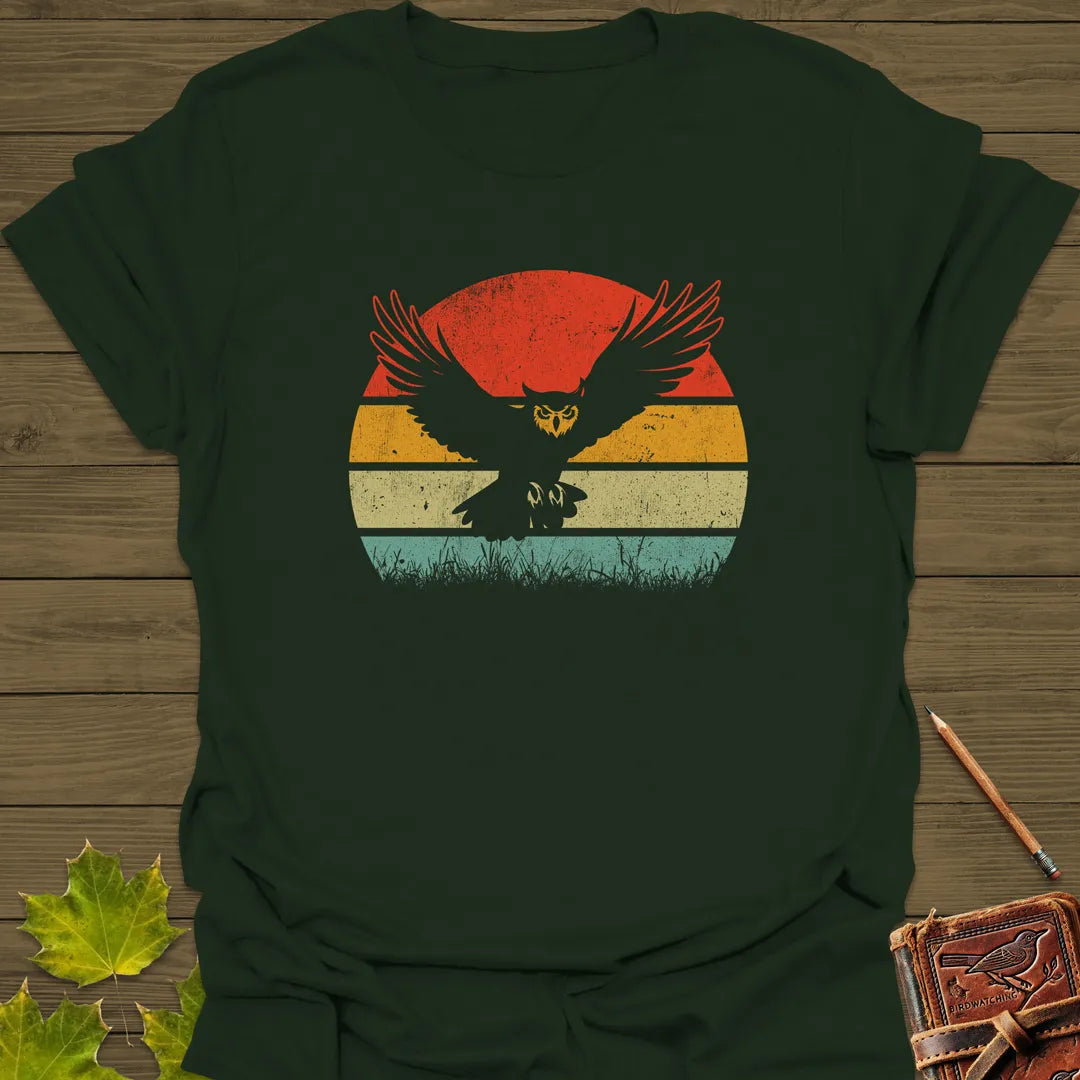 Sunset Flight Owl Silhouette T-Shirt Forest Green