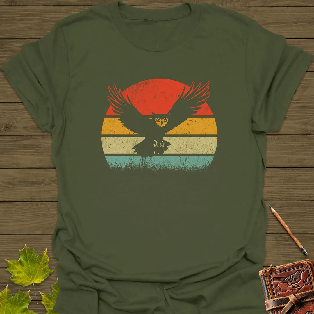 Sunset Flight Owl Silhouette T-Shirt Military Green