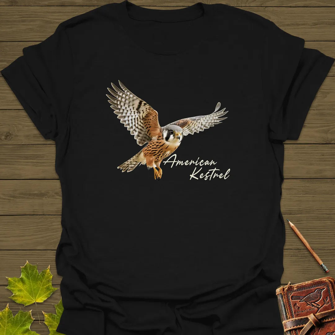 Flying American Kestrel T-Shirt Black