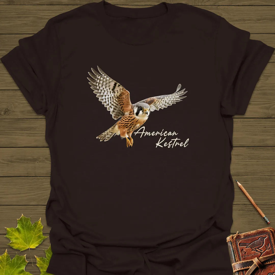 Flying American Kestrel T-Shirt Dark Chocolate