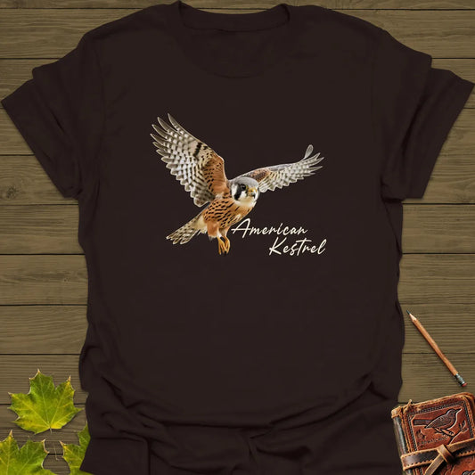 Flying American Kestrel T-Shirt Dark Chocolate
