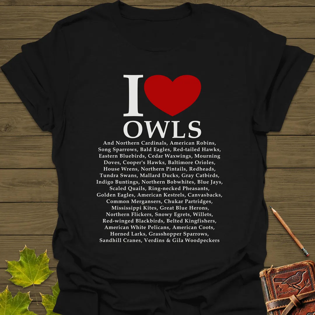 I Love Owls T-Shirt Black