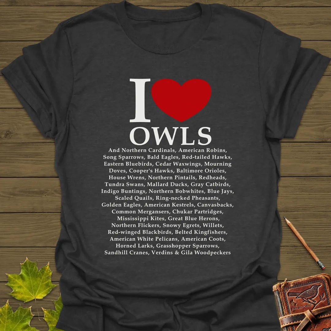 I Love Owls T-Shirt Dark Heather