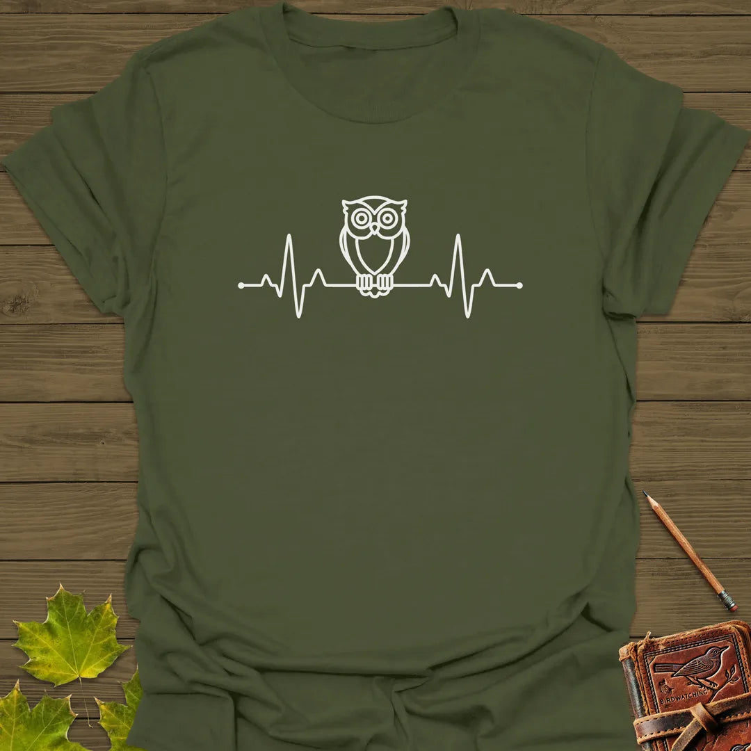 Owl Heartbeat T-Shirt Military Green