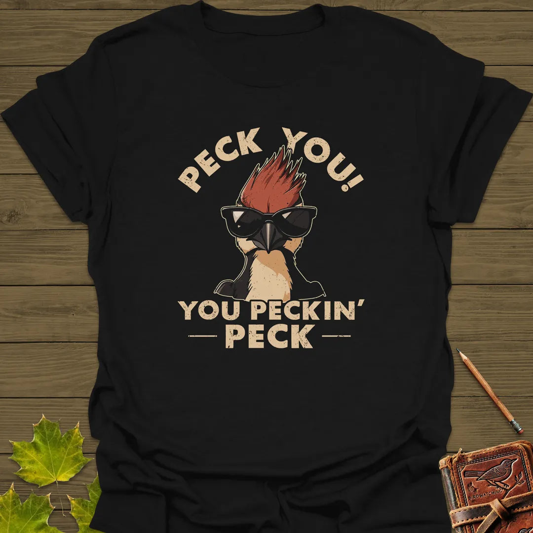 Peck You! Woodpecker T-Shirt Black