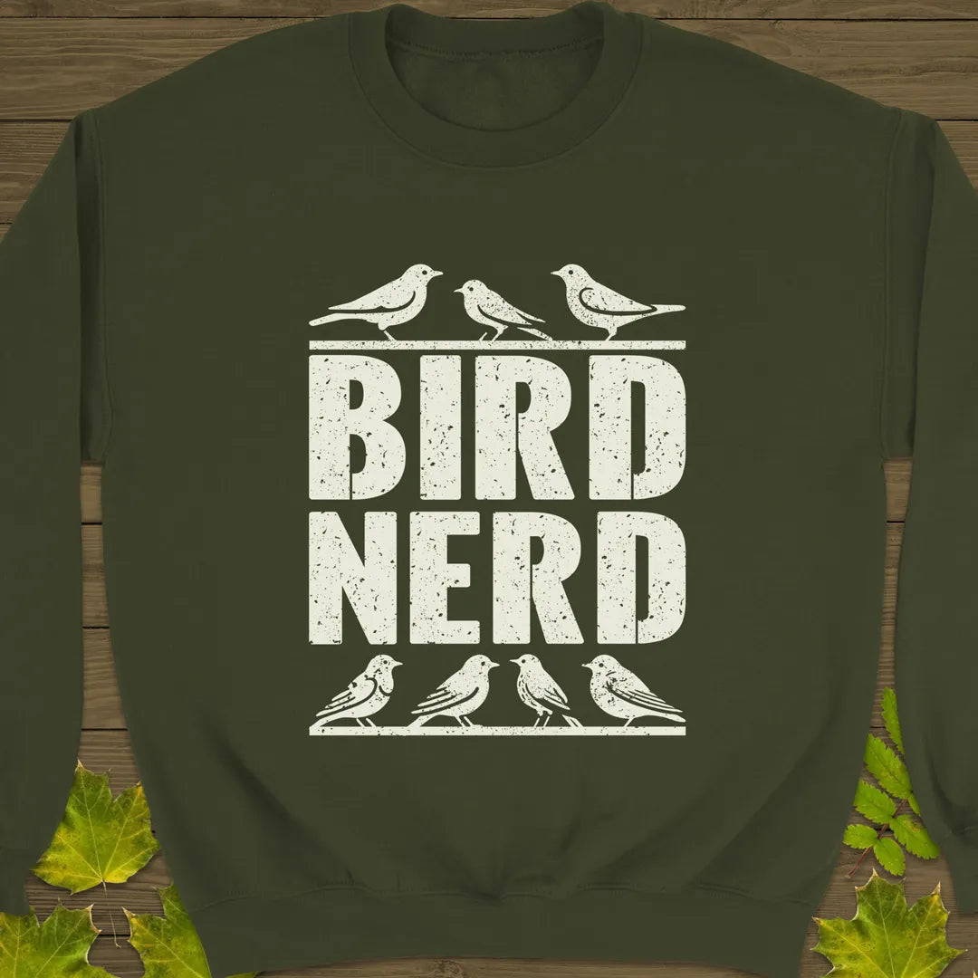 Bird Nerd Crewneck Sweatshirt Military Green